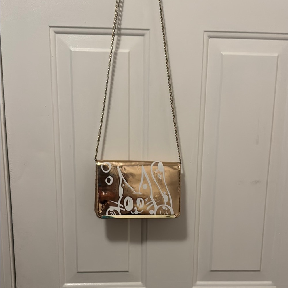 Gold Cat Design Crossbody Bag